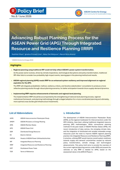 Advancing Robust Planning Process for the ASEAN Power Grid (APG) Through Integrated Resource and Resilience Planning (IRRP)封面