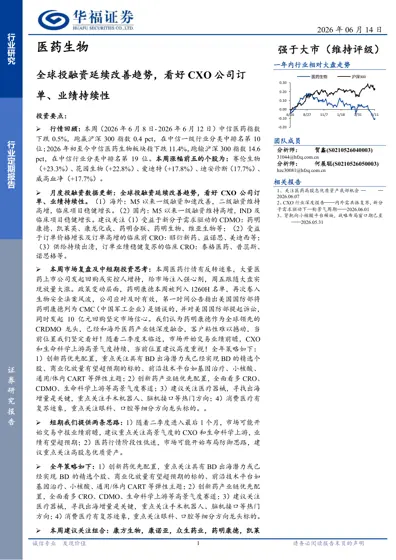 医药生物：全球投融资延续改善趋势，看好CXO公司订单、业绩持续性封面