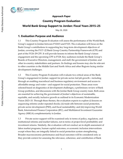 Country Program Evaluation World Bank Group Support to Jordan: Fiscal Years 2015–25封面