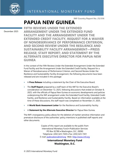 Papua New Guinea: Fifth Reviews under the Extended Credit Facility (ECF) and Extended Fund Facility (EFF), and Second Review under the Resilience and Sustainability Facility (RSF)封面