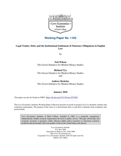 Legal Tender, Debt, and the Institutional Settlement of Monetary Obligations in English Law封面