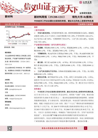 新材料周报（251208-1212）：中央经济工作会议提出全面绿色转型，建议关注风电上游原材料机遇封面