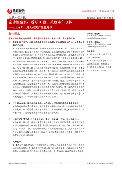 流动性盛宴：看好A股、美股跨年攻势——2026年1月大类资产配置月报封面