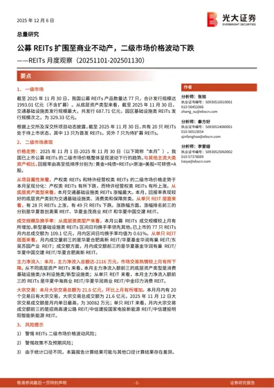 公募REITs扩围至商业不动产，二级市场价格波动下跌——REITs月度观察（20251101-20251130）封面