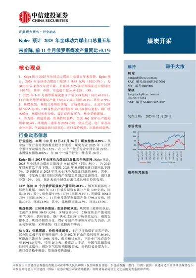 煤炭开采行业动态报告封面