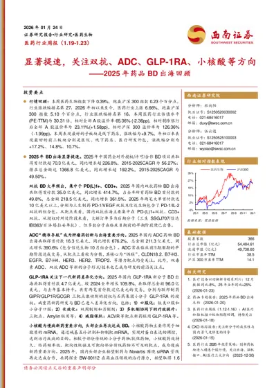 医药行业周报（1.19-1.23）：显著提速，关注双抗、ADC、GLP-1RA、小核酸等方向——2025 年药品BD 出海回顾封面