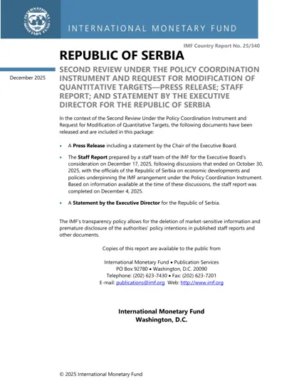 REPUBLIC OF SERBIA: SECOND REVIEW UNDER THE POLICY COORDINATION INSTRUMENT AND REQUEST FOR MODIFICATION OF QUANTITATIVE TARGETS封面