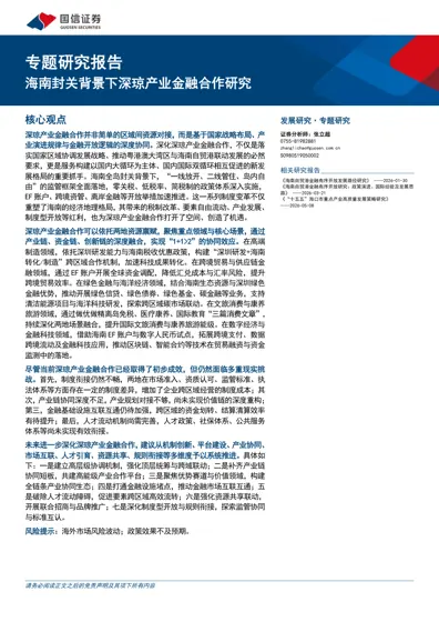 海南封关背景下深琼产业金融合作研究封面