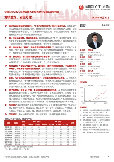 金属行业2026年度策略系列报告之小金属&新材料篇封面