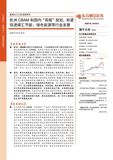 基础化工行业深度研究：欧洲CBAM和国内双碳规划，有望促进碳汇节能、绿色能源等行业发展封面