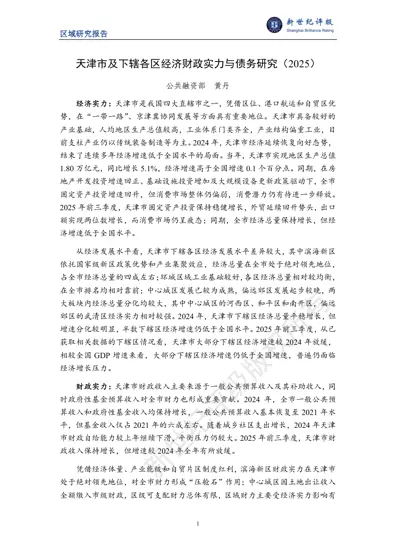 天津市及下辖各区经济财政实力与债务研究(2025)封面