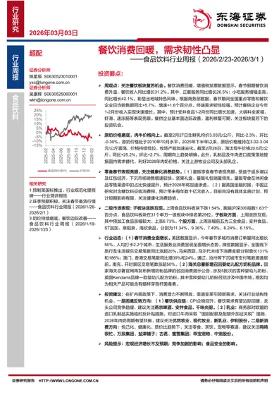 食品饮料行业周报(2026/2/23-2026/3/1):餐饮消费回暖,需求韧性凸显封面