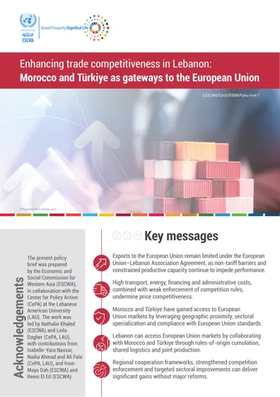 Enhancing trade competitiveness in Lebanon: Morocco and Türkiye as gateways to the European Union封面
