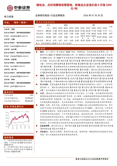 电力设备行业定期报告:锂电池、光伏消费税政策落地,铁锂龙头发涨价函8月涨2000元/吨封面