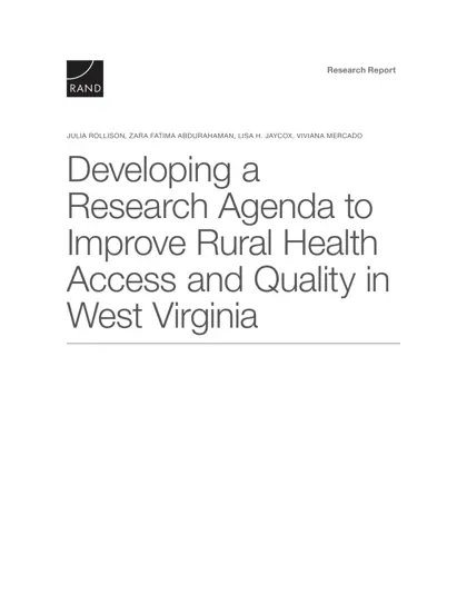 Developing a Research Agenda to Improve Rural Health Access and Quality in West Virginia封面