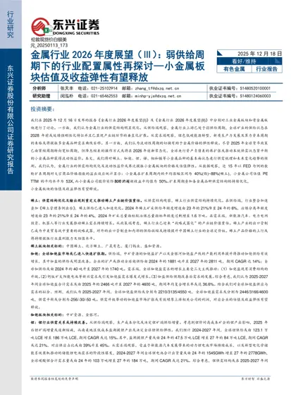 金属行业2026年度展望（Ⅲ）：弱供给周期下的行业配置属性再探讨—小金属板块估值及收益弹性有望释放封面