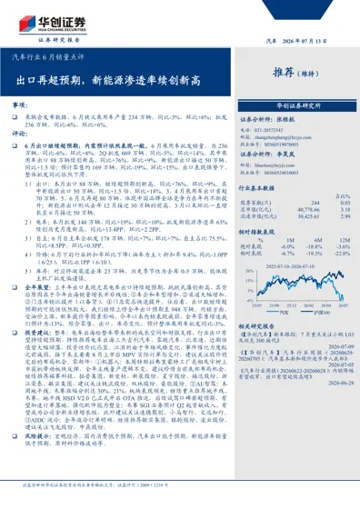 汽车行业6月销量点评封面