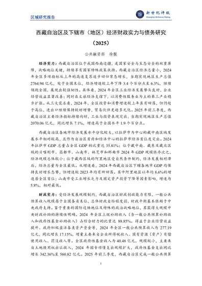 西藏自治区及下辖市(地区)经济财政实力与债务研究(2025)封面