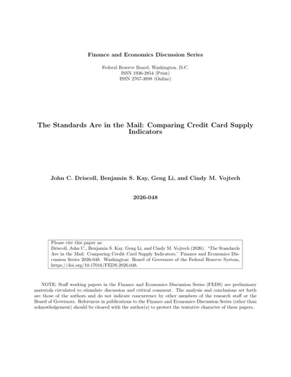 The Standards Are in the Mail: Comparing Credit Card Supply Indicators封面
