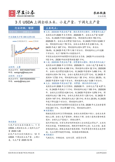 3月USDA上调全球玉米、小麦产量,下调大豆产量封面
