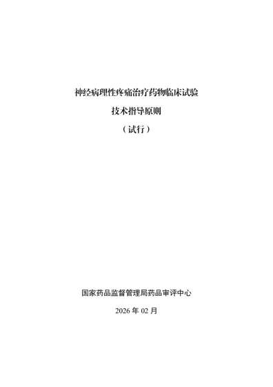 神经病理性疼痛治疗药物临床试验技术指导原则封面