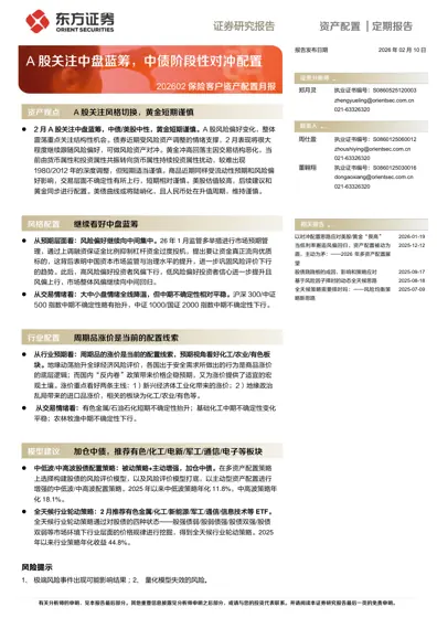A股关注中盘蓝筹，中债阶段性对冲配置：202602保险客户资产配置月报封面