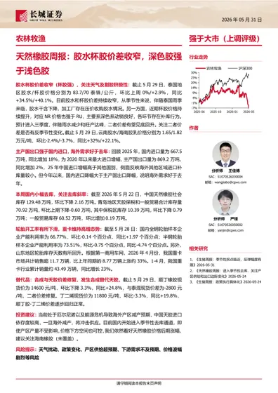 天然橡胶周报：胶水杯胶价差收窄，深色胶强于浅色胶封面