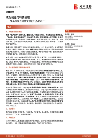 农化制品可转债梳理——化工行业可转债专题研究系列之一封面