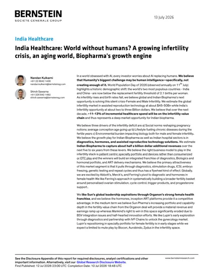 India Healthcare: World without humans? A growing infertility crisis, an aging world, Biopharma's growth engine封面