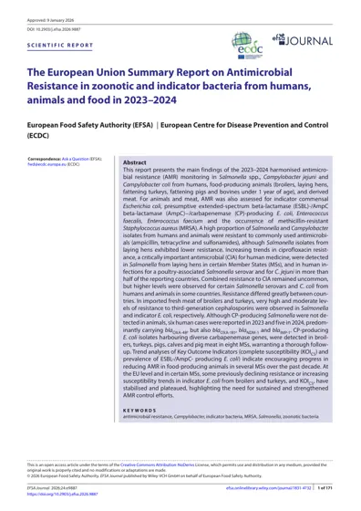 The European Union Summary Report on Antimicrobial Resistance in zoonotic and indicator bacteria from humans, animals and food in 2023–2024封面