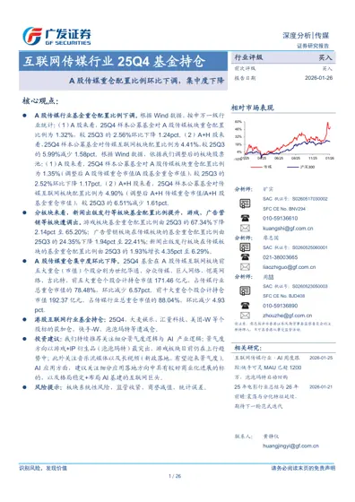 互联网传媒行业25Q4基金持仓封面