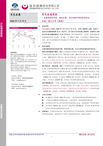 有色金属周报：金属新材料回落，铜铝企稳，关注钼涨价带来板块机会封面