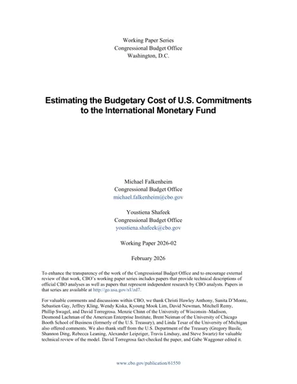 Estimating the Budgetary Cost of U.S. Commitments to the International Monetary Fund封面