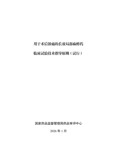 术后镇痛用长效局部麻醉药临床试验设计技术指导原则封面