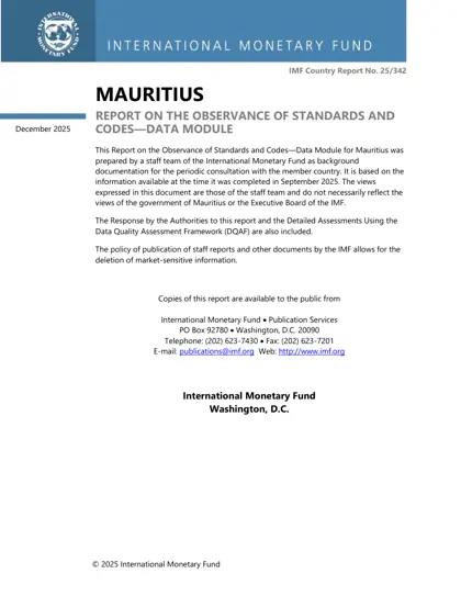 MAURITIUS REPORT ON THE OBSERVANCE OF STANDARDS AND CODES—DATA MODULE封面