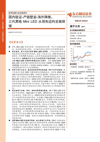国内验证-产链壁垒-海外降维，三代黑电Mini LED 从领先迈向全面突破封面