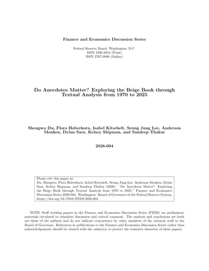 Do Anecdotes Matter? Exploring the Beige Book through Textual Analysis from 1970 to 2025封面