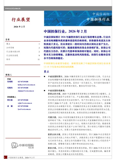 中国担保行业展望，2026年2月封面