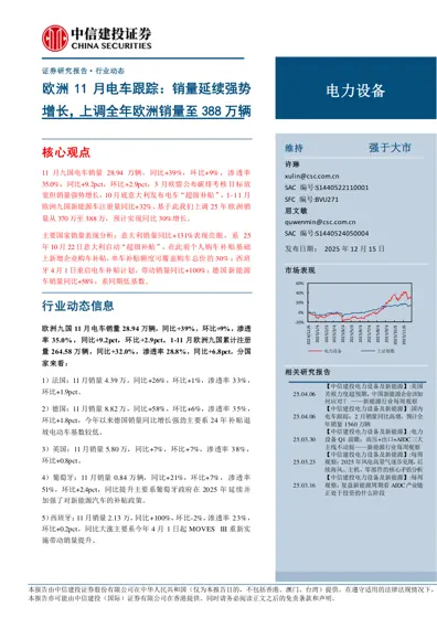 欧洲11月电车跟踪：销量延续强势增长，上调全年欧洲销量至388万辆封面