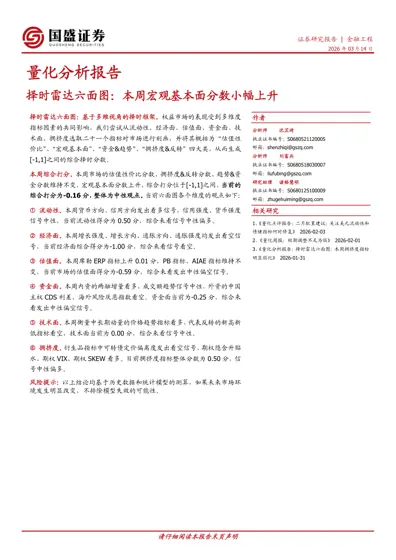择时雷达六面图:本周宏观基本面分数小幅上升封面