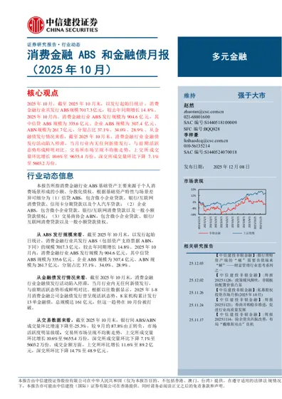 消费金融ABS和金融债月报（2025年10月）封面
