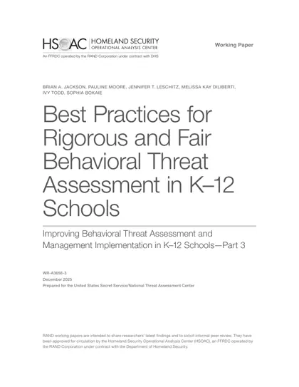 Best Practices for Rigorous and Fair Behavioral Threat Assessment in K–12 Schools封面