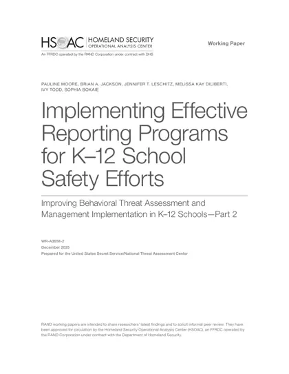 Implementing Effective Reporting Programs for K–12 School Safety Efforts封面