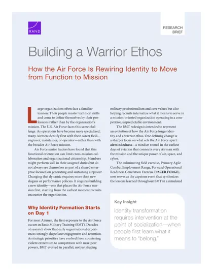Building a Warrior Ethos: How the Air Force Is Rewiring Identity to Move from Function to Mission封面