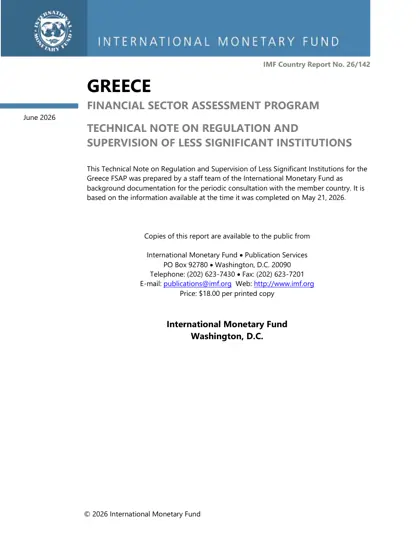GREECE FINANCIAL SECTOR ASSESSMENT PROGRAM TECHNICAL NOTE ON REGULATION AND SUPERVISION OF LESS SIGNIFICANT INSTITUTIONS封面