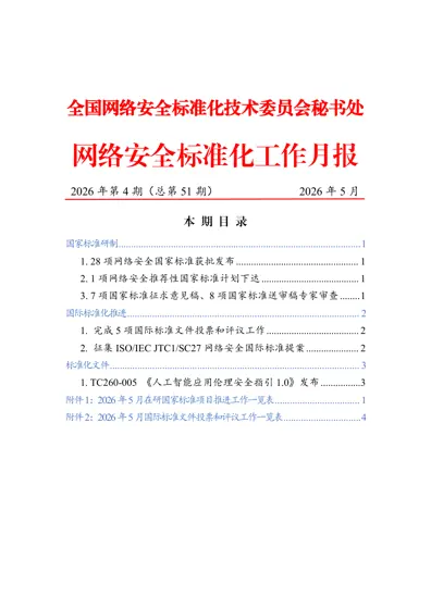网络安全标准化工作月报 2026年第4期(总第51期)封面