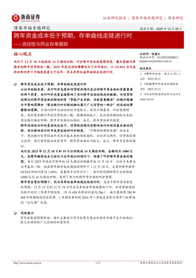 跨年资金成本低于预期,存单曲线走陡进行时——流动性与同业存单跟踪封面