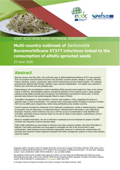 Multi-country outbreak of Salmonella Bovismorbificans ST377 infections linked to the consumption of alfalfa sprouted seeds封面