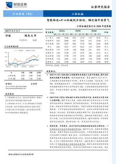 智能物流+矿山机械同步驱动，锚定海外高景气 工程机械设备行业2026年度策略封面