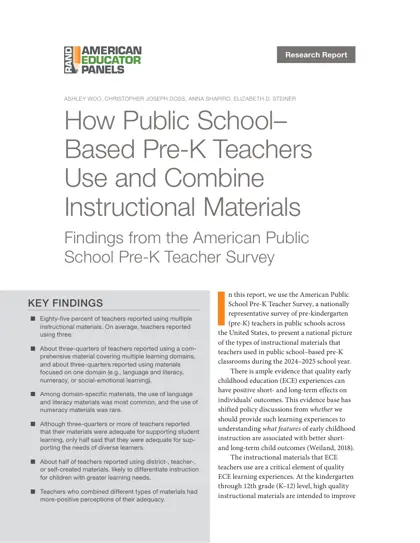 How Public School–Based Pre-K Teachers Use and Combine Instructional Materials封面